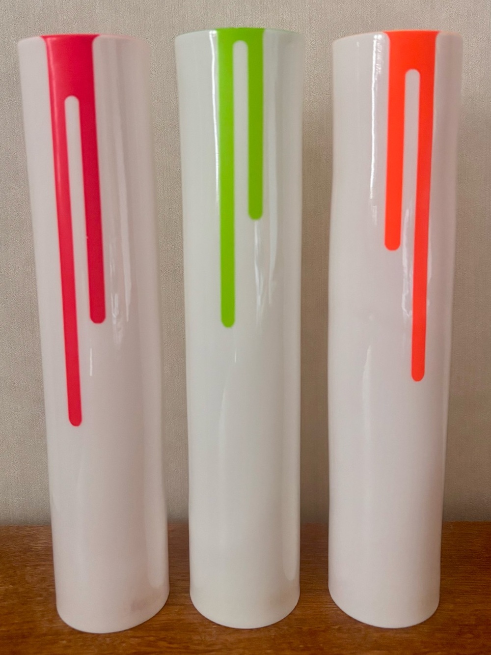 Block Design Co Set of Three White Ceramic Vases with Neon Drip Accents